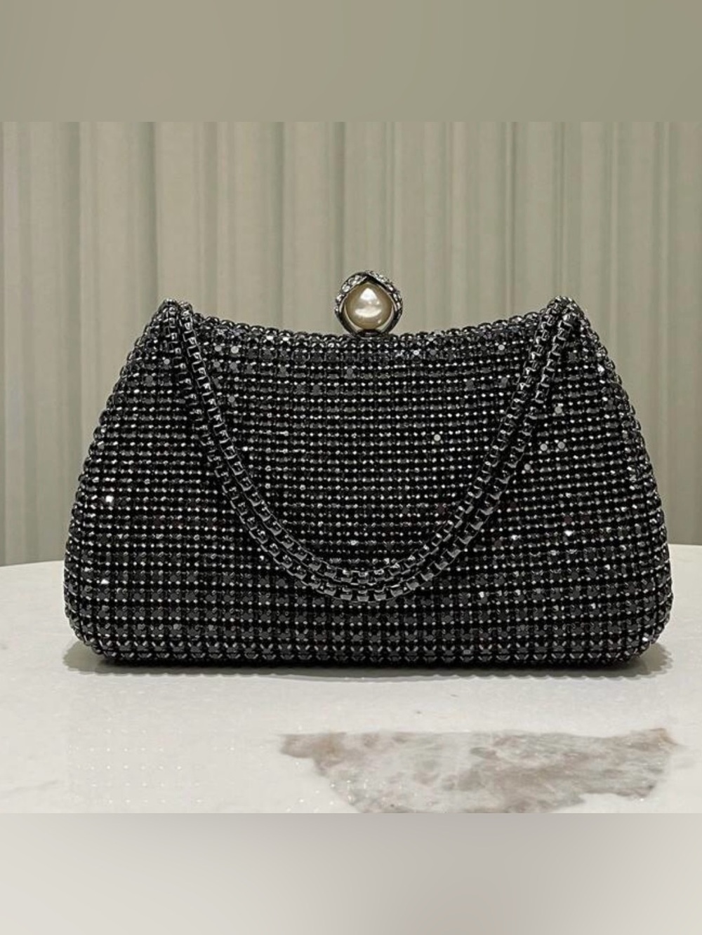 Black Crystal Chain Evening Clutch